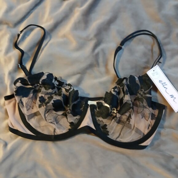 Ella M Women's Sheer Mesh and Black Lace Underwire Bra EUR Size 75 C    NWT - Picture 1 of 6